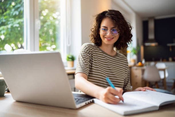 A student taking an online one-on-one language lesson from home